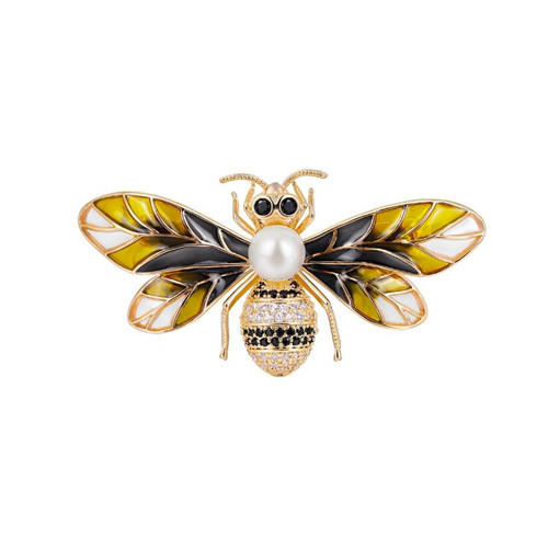 Good quality brass insect jewels wholesale antique bee pins pearl zircon brooches